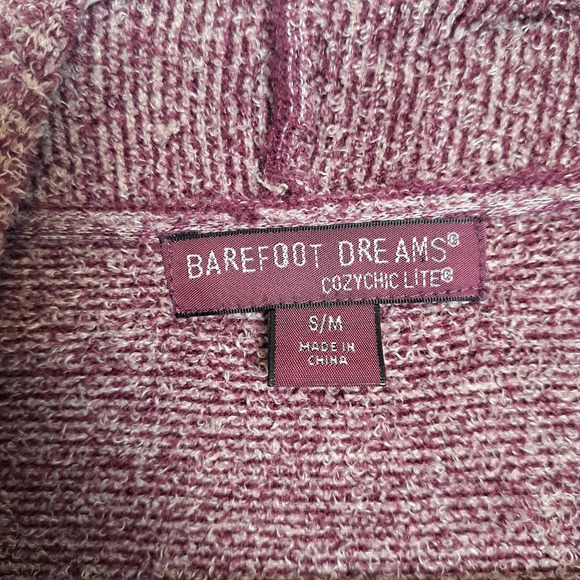 Barefoot Dreams Pink CozyChic Lite Island Wrap Drape Front Sweater Cardigan S/M - Picture 4 of 6